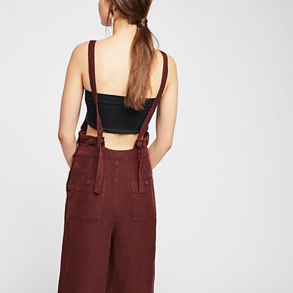 free People Mokoro Linen Blend Wide Leg One Piece Overall - Picture 3 of 15